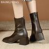 Chunky Women Ankle Boots Mid Heels Square Toe Retro Leather Shoes 2025 Trend Designer Goth Pumps Winter Chelsea Botas De Mujer