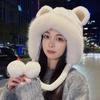 Winter Fluffy Fur Bucket Hat With Bear Ear For Women Plush Ear Protection Fisherman Hat Panama Caps