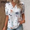 JPNTKY Women's Fashion Casual Summer Floral Print Short Sleeve V-Neck Blouses & Shirts