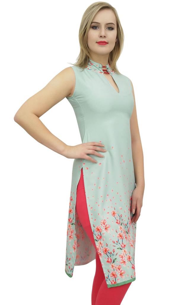 Bimba Women's Sleeveless Black Floral Printed Tunic Designer Kurta Kurti-10