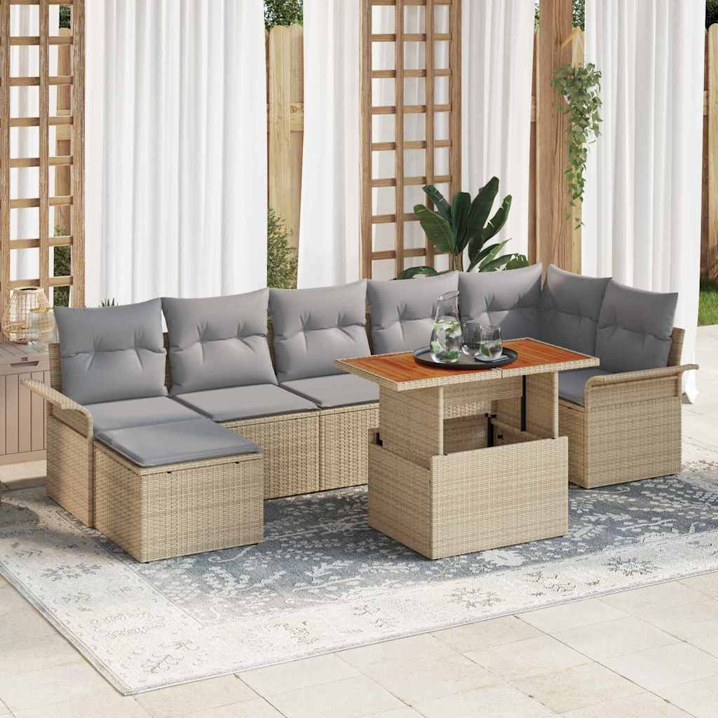 8 Piece Garden Sofa Set with Cushions Beige and Light Grey Poly Rattan
