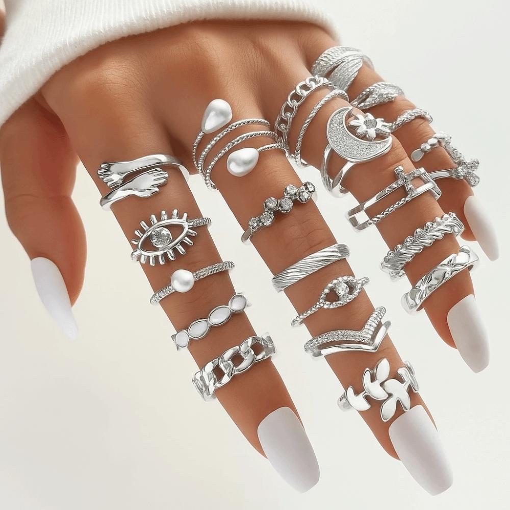 23 Pcs/Set Vintage Punk Ring Set Geometric Knuckle Rings Set Girls Party Jewelry Accessories Gifts