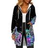 Women's Fashionable Christmas Printed Long Sleeved Drawstring Hooded Zipper Pocket Long Casual Sweatshirt Jacket
