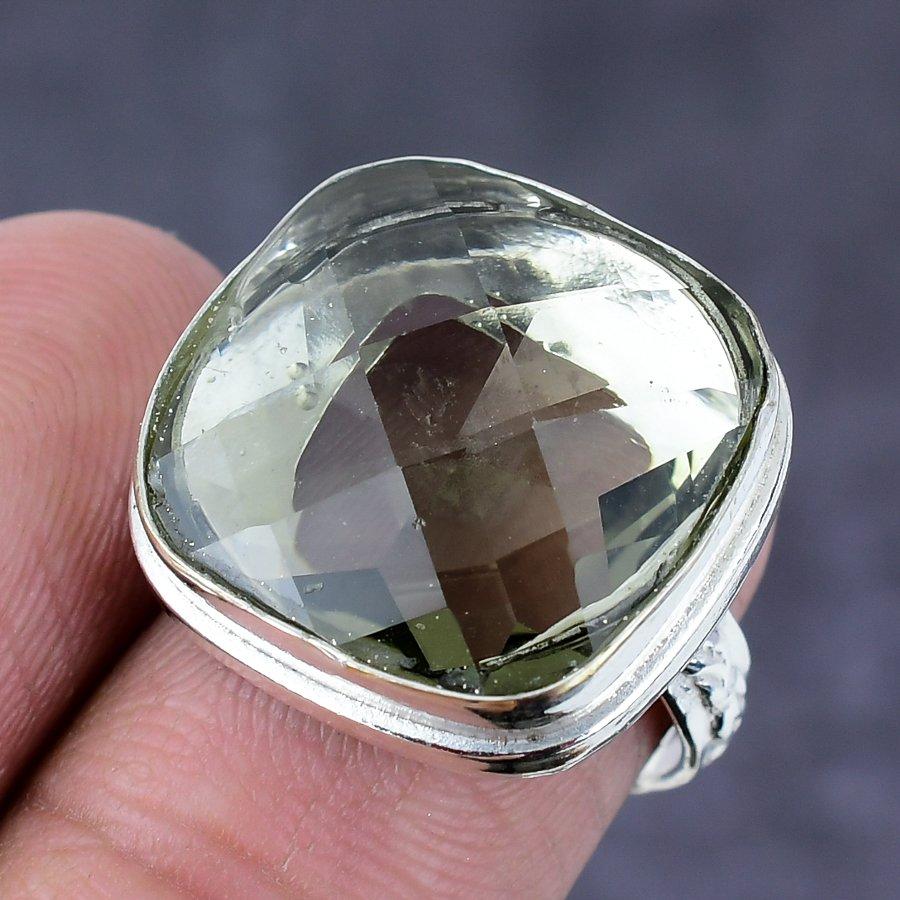 Кольцо из серебра 925 пробы с драгоценным камнем зеленый аметист, размер 7,5 м2L76