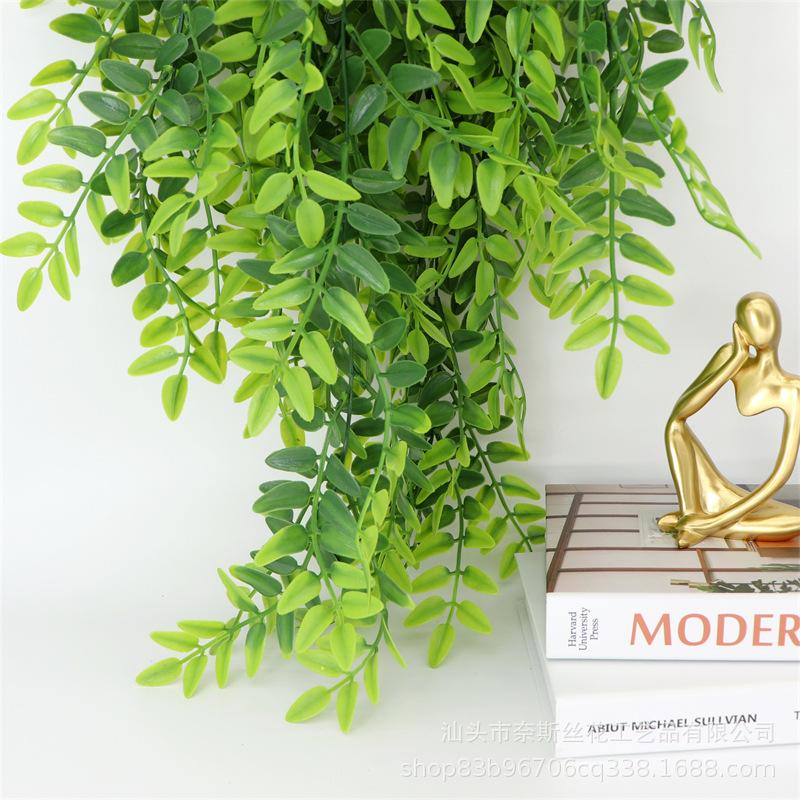 Simulation Green Plant Vine Wall Hanging with Bamboo, Grape, and Melon Leaves, Moss & Orchid Decoration