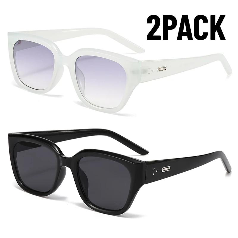 2PACK Korean Fashion Square Sunglasses UV400 Retro Trendy Street Photography Sunshade Mirrors for Women