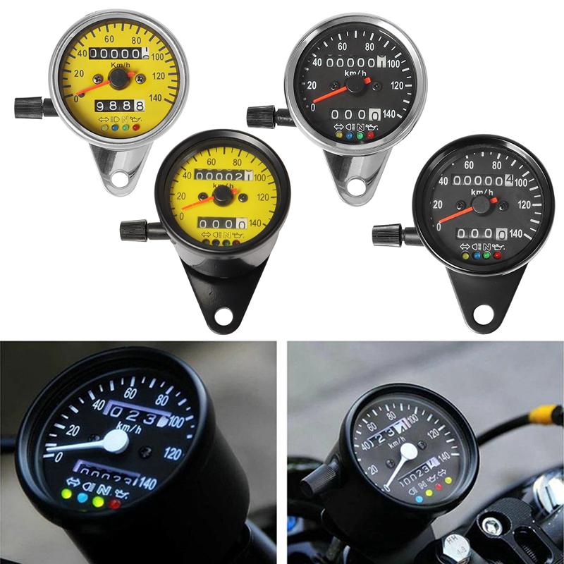 Universal Motorcycle KM/H Electronic Speedometer with LED Backlight Dual Odometer Gauge Retro Vintage Tachometer Moto Instrument