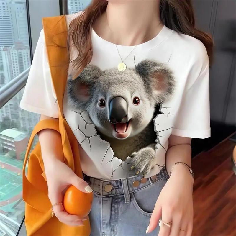 Топ Женская футболка с милым принтом животных Женская футболка большого размера Популярная одежда Женская одежда Футболки с коротким рукавом Блузки Топы