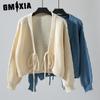 Women's Sweater Autumn Winter V-neck Loose Solid Color Short Lace-up Sexy Knit Cardigan for Women