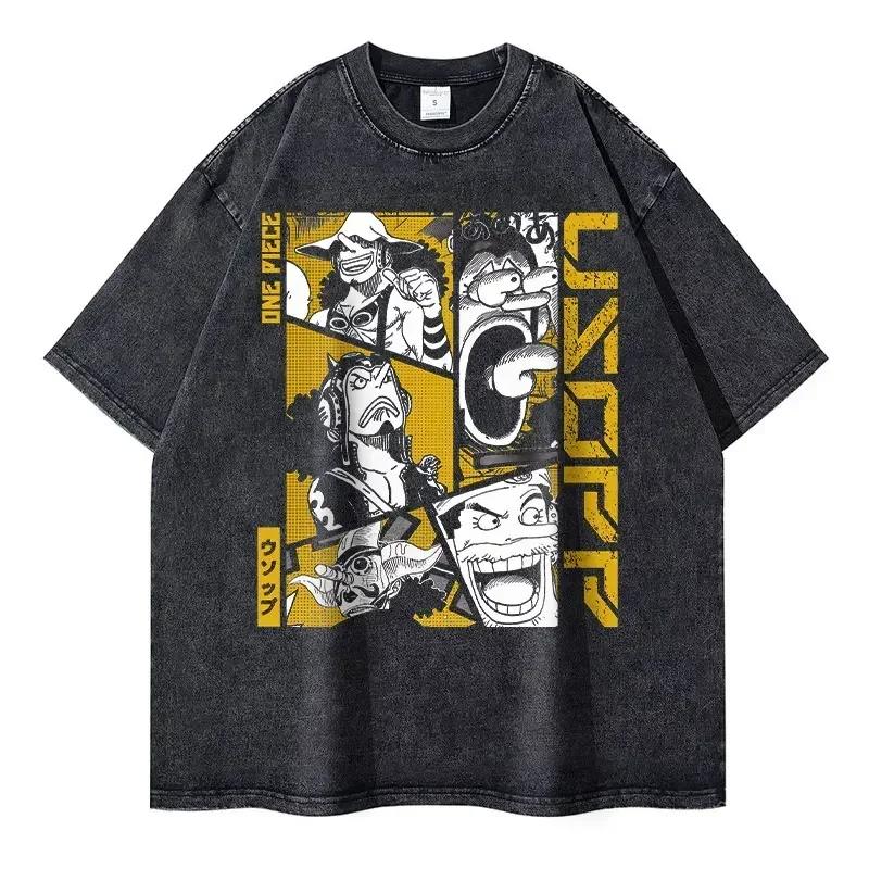 Anime One Piece Zoro Printed Tshirt Mens and Womens Washed Tshirt High Quality Vintage Cotton Tshirt Harajuku Tops