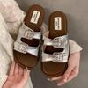 2024 Женская обувь Тапочки Женские летние низкие шлепанцы 2024 2024 Роскошные плоские туфли из резины PU Женские тапочки Низкие роскошные шлепанцы Slipe
