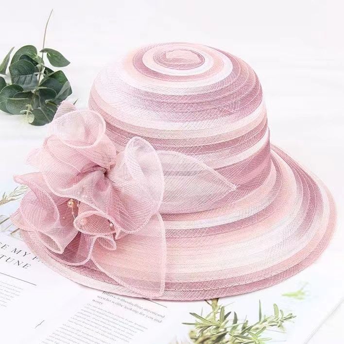 Летняя шляпа от солнца из органзы, элегантная складная пляжная шляпа с защитой от солнца с искусственным цветком, пляжная шляпа для путешествий и отдыха на открытом воздухе для женщин