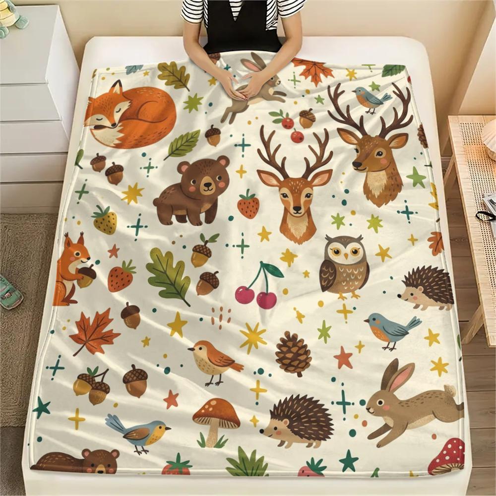 1Pc Cute Cartoon Print Flannel Blanket, High quality Comfortable for All Seasons, Home Decor, Warmth and Comfort, Perfect for Christmas Gifts W49