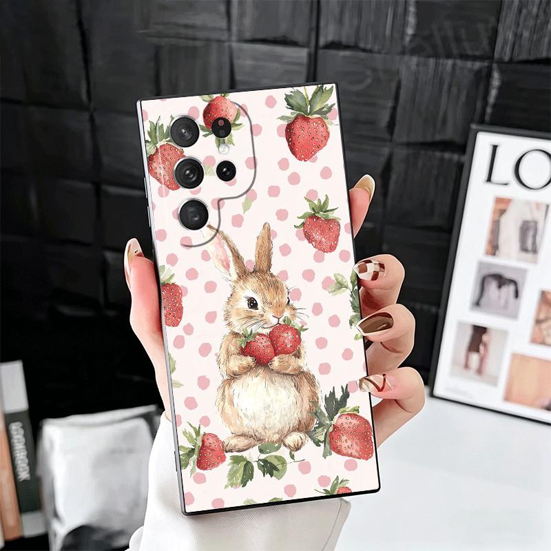 Милый мультяшный кролик Мягкий чехол для телефона для Samsung Galaxy S26 S25 Edge S24 Ultra S23 Plus S22 S21 FE S20 Черная задняя крышка