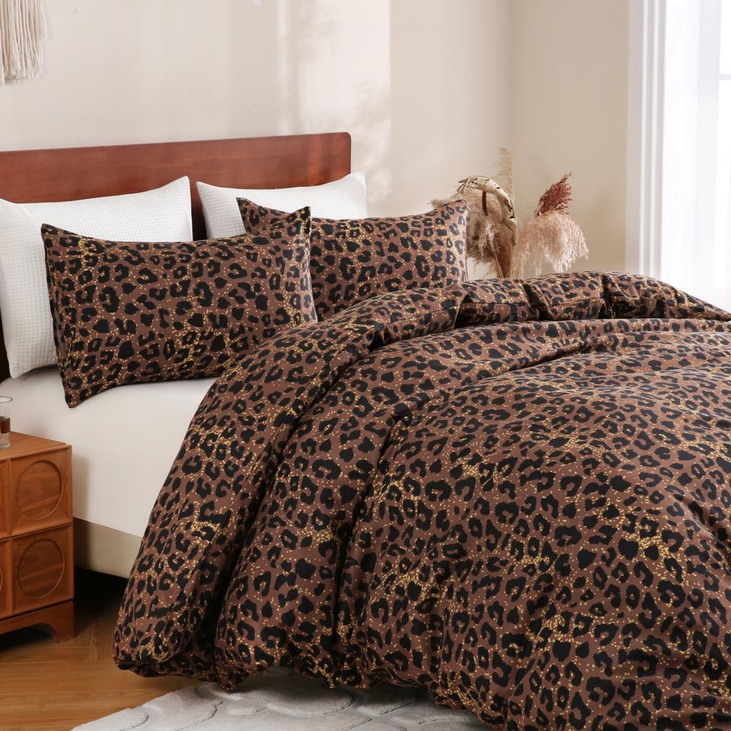 Золотой Черный Леопардовый Принт Пододеяльник Твин Квин Кинг Африканское Сафари Животное Гепард Постельное Белье Комплект Реверсивный Геометрический Чехол для Одеяла