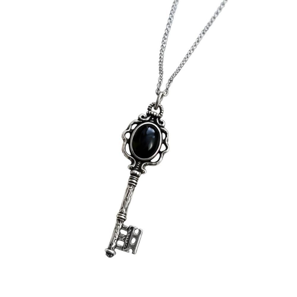Retro Key Pendant Necklace Moonstone Obsidian Statement Jewellery Vintage Black Stone Necklace Party Accessories