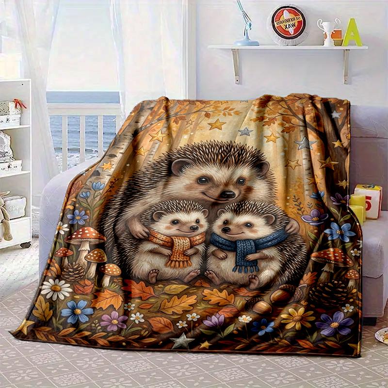 Autumnal Hedgehog Family Blanket Flannel Blanket Throw Blanket Sofa Cover Blanket Soft Premium Blanket Picnic Blanket Tv Blanket Gifts