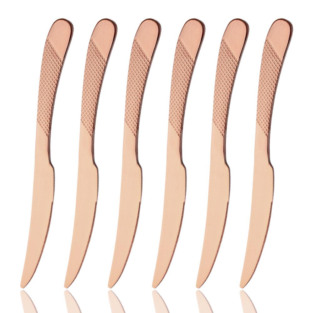 Jankng 6 шт. золотые ножи для стейка Wenstern, набор столовых приборов, набор столовой посуды из нержавеющей стали, острые обеденные ножи, посуда, столовые приборы