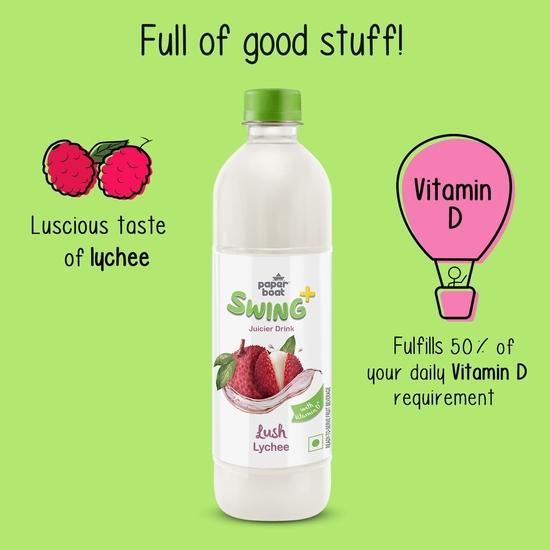 Paper Boat Swing Lush Lychee Juice, Litchi Drink Enriched with Vitamin D, No Gmos, 600 ml