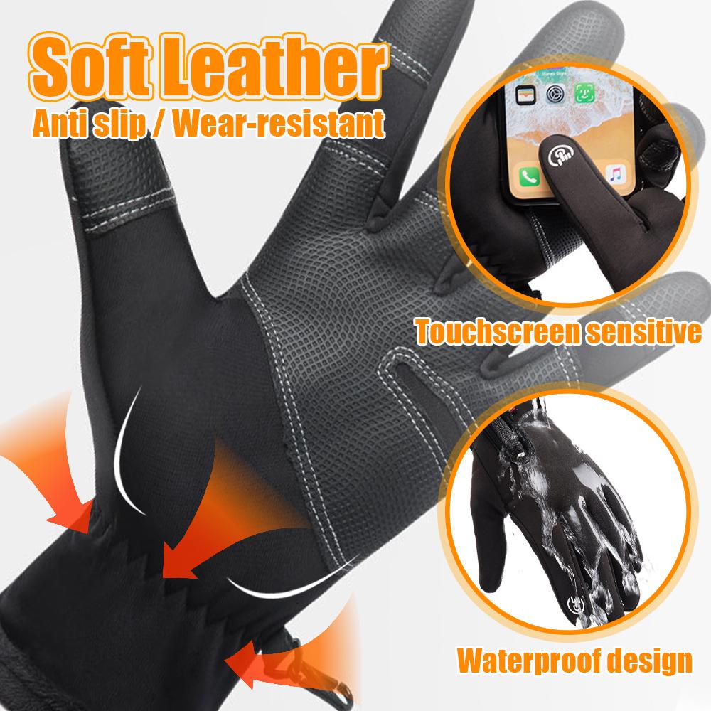 Cycling Gloves Men's Windproof Waterproof Zipper Touch Screen Full Finger Plus Fleece Gloves Skiing Fishing Gloves Winter Warm