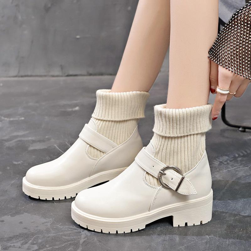 Fashion Knit Socks Boots for Women Wool Elastic Mouth Designer Short Boots Fashion Ladies Casual Shoes Leather Women's Platform Boots