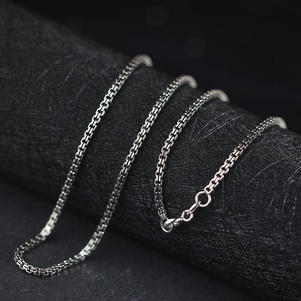 S925 Sterling Silver Necklace 2 .0mm Hollow Double Box Chain Classic Fashion Clavicle Chain Hip Hop Ins Neutral Boutique Jewelry