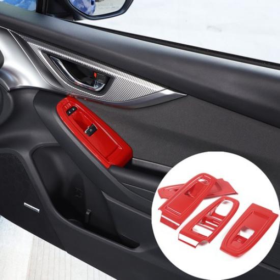 Red Carbon Fiber Window Lift Switch Button Trim Frame For Subaru WRX -23
