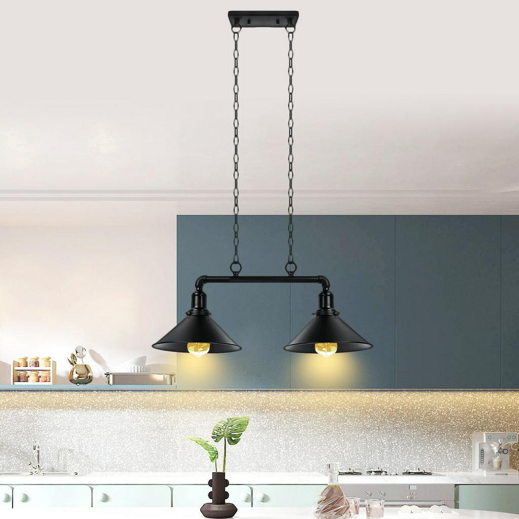 Industrial Vintage Black Metal Pipe 2 Scone Cup Lamp Ceiling Pendant Fixture