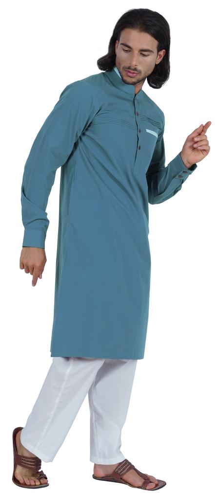 Atasi Мужская длинная однотонная кофта Henley с длинным рукавом и воротником-стойкой, этническая длинная