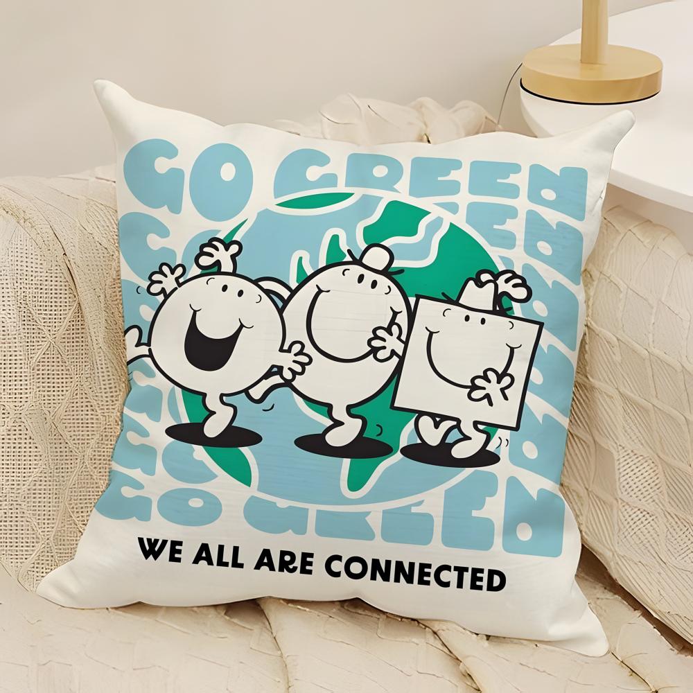 Classic Reto Cartoon MMrMen and Little Miss Pillow Case Natural Linen DoubleSided Printing Sofa Home Decor Cushion Cover