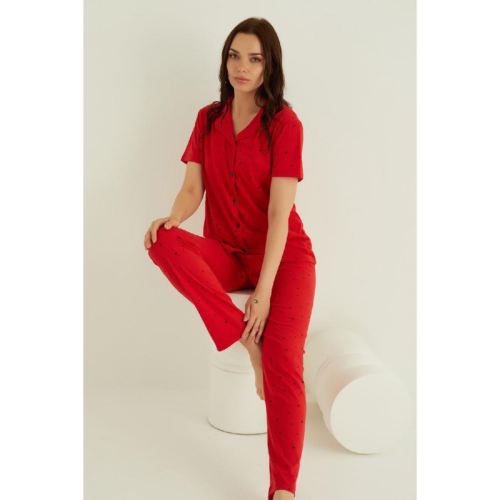 Хлопковый пижамный комплект на пуговицах