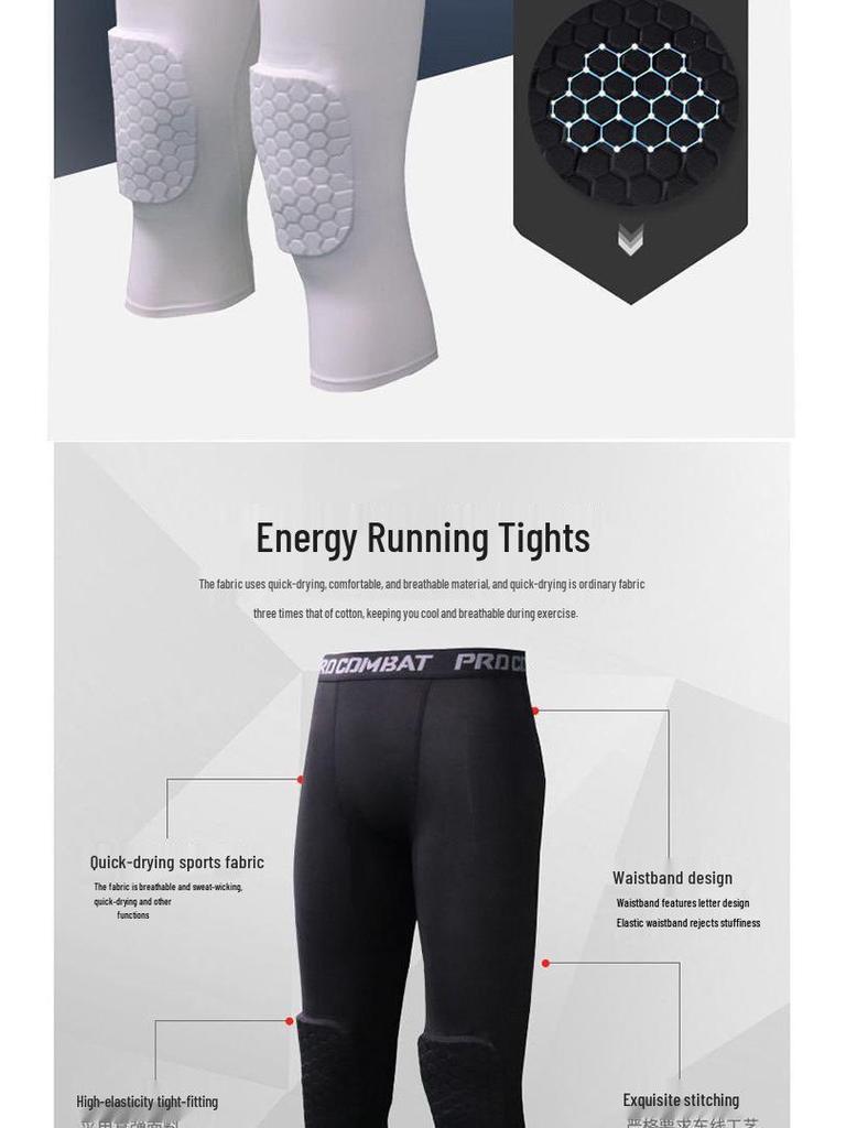 Men's Basketball Compression Pants with Knee Pads - High Elasticity for Sports & Fitness