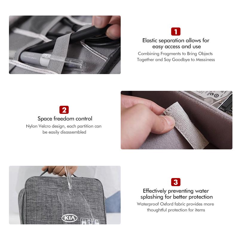 For KIA Large Capacity USB Data Line Charger Plug Storage Bag Waterproof Digital Organizer K5 K2 Rio Optima Sportage Venga MF1