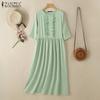 Women Casual Round Neck Summer Solid Color Short Sleeve Dress