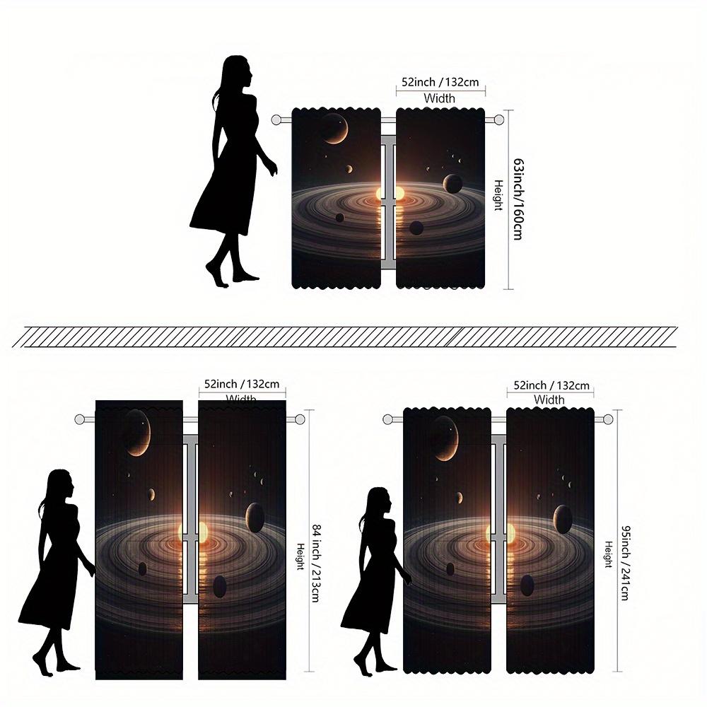 2 шт. Шторы на космическую тематику - Небесный дизайн с Солнцем, Планетами и Кольцами   Полупрозрачная полиэстеровая ткань   Карман для штанги для легкого