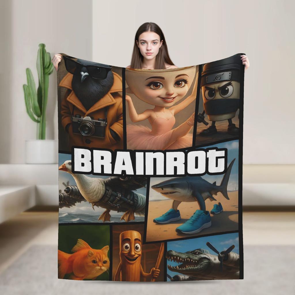 Итальянское Фланелевое Одеяло 'Brainrot' Зимнее Мягкое Теплое Плед для Ребенка Гостиной С Принтом Покрывало на Кровать Чехол для Дивана-Кровати