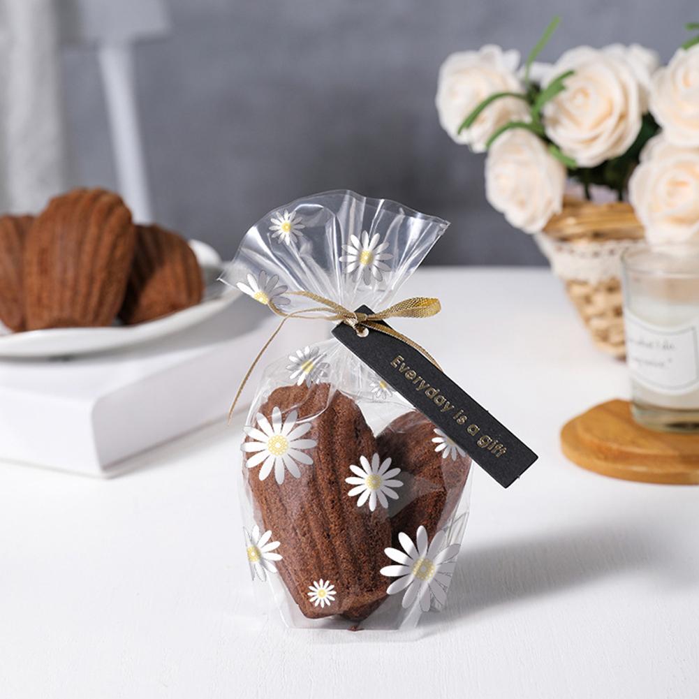 100 шт., прозрачные упаковочные пакеты с изображением ромашки, сумка для хранения хлеба, печенья, закусок, рождественское яблоко, шоколад, конфеты, вечерние подарочная сумка