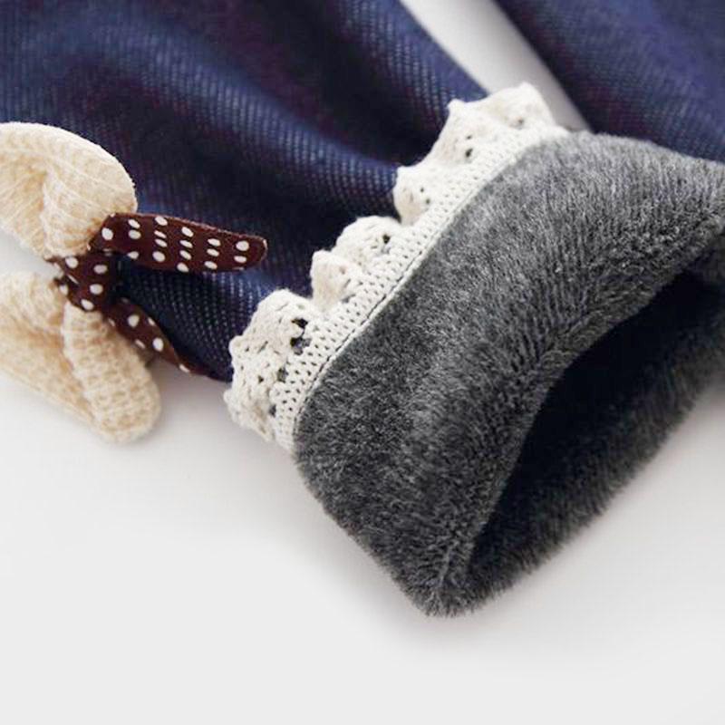 Детские плотные джинсовые леггинсы с деталью в виде банта для зимы/весны