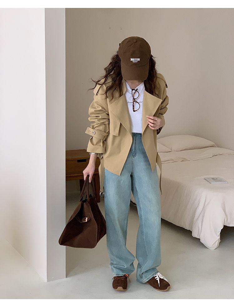 Korean-Style Casual Loose Petite Trench Coat - Trendy Women's Short Jacket for Spring & Autumn 2025