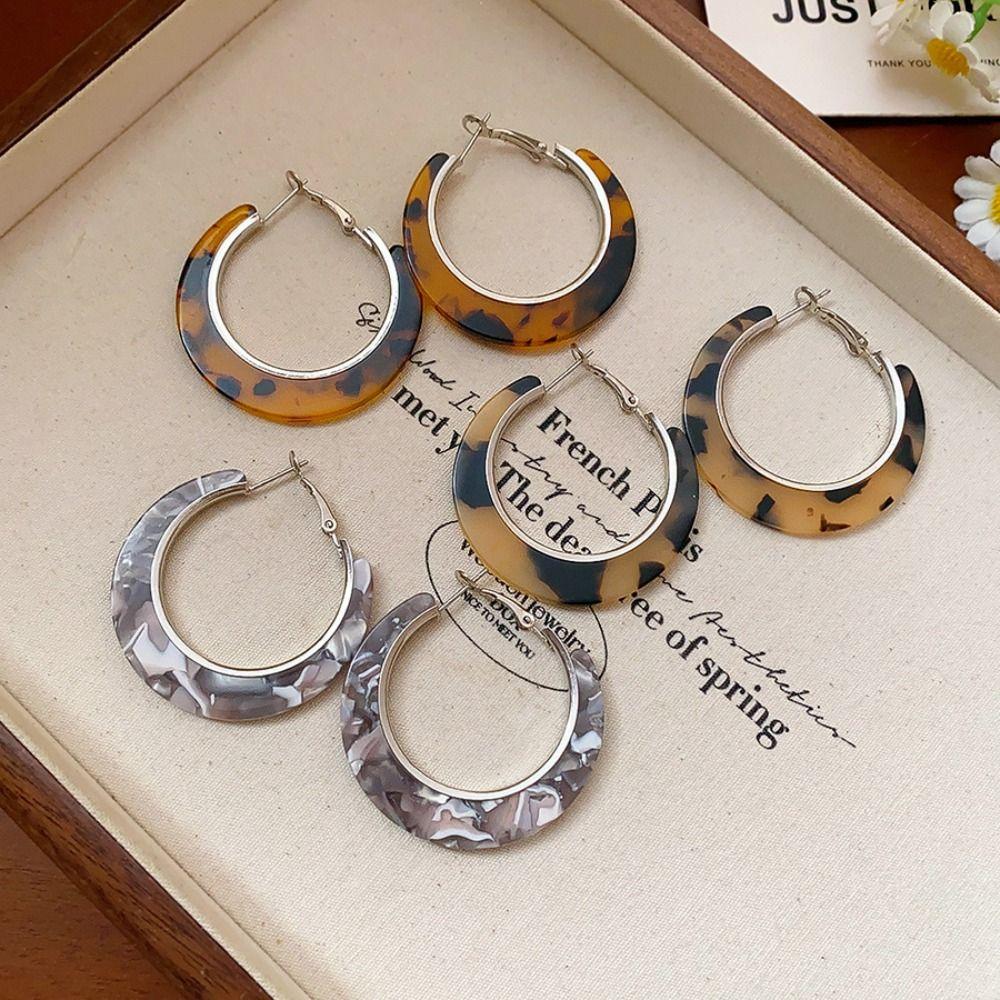 Vintage Leopard Print Earrings Trendy C-shaped Earring Set Simple Geometric Earrings Set Women