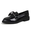 Fashion Pointed Toe Bowknot Leather Shoes Woman Glitter Crystal Loafers Spring Autumn Thick Heel Oxford Shoes Woman Flats Big Size 43