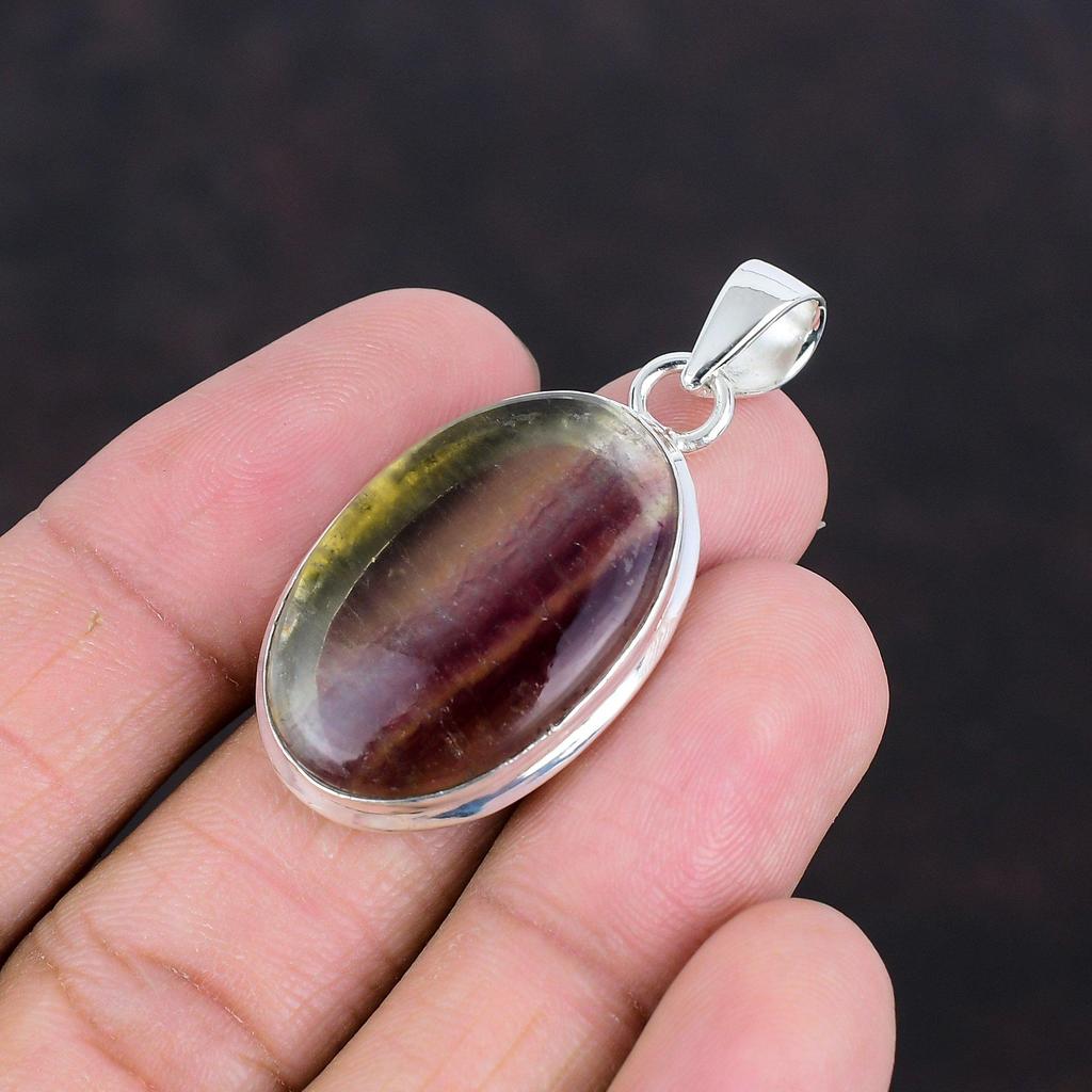 Многоцветный флюоритовый кулон, драгоценный камень, элегантный кулон из стерлингового серебра 925 пробы, уникальный многоцветный флюоритовый ювелирный кулон ручной работы для подарков