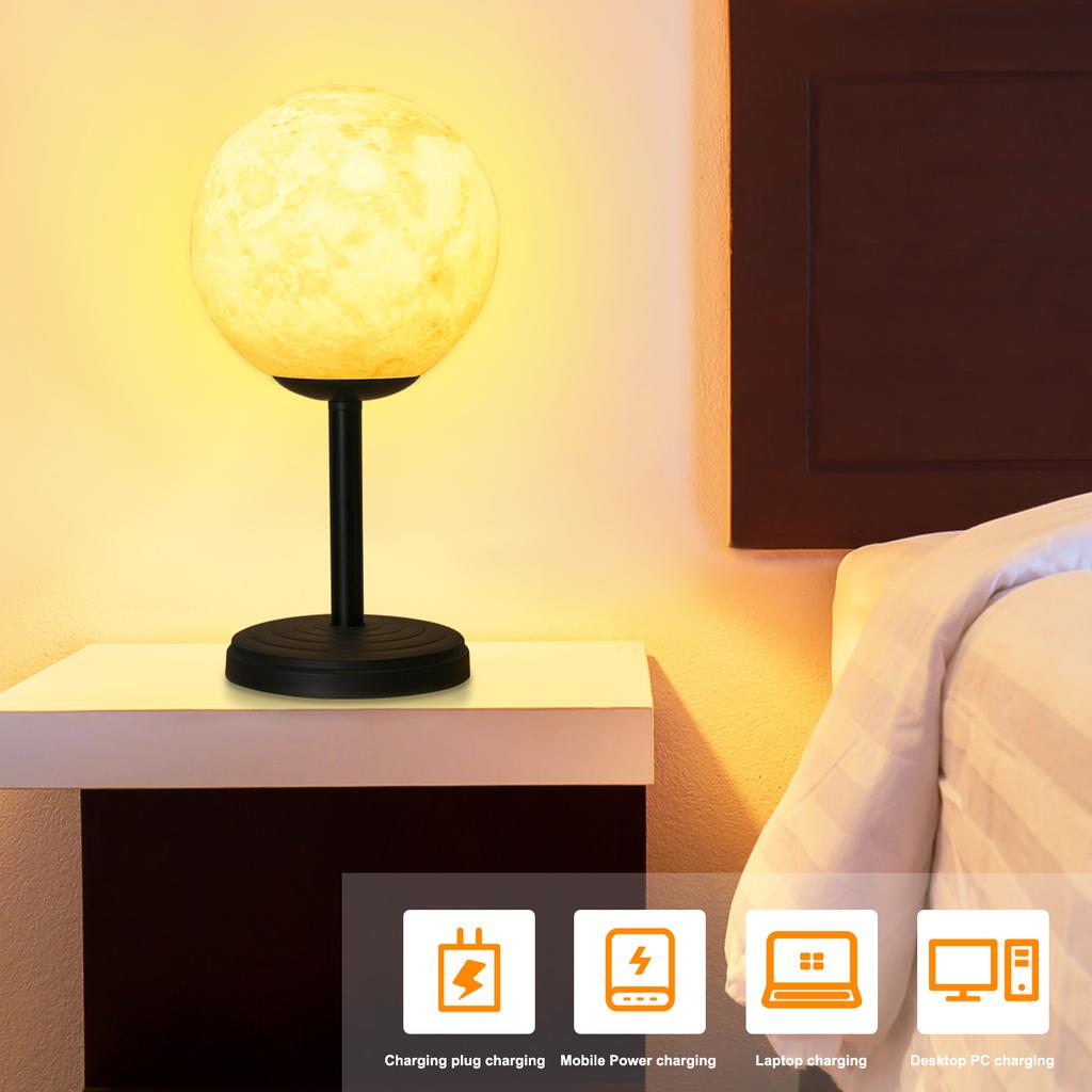3D Луна Лампа Настольная лампа для спальни Диммируемые ночники на тумбочке Современный светодиодный настольный светильник с 3 цветовыми температурами Ночная лампа USB