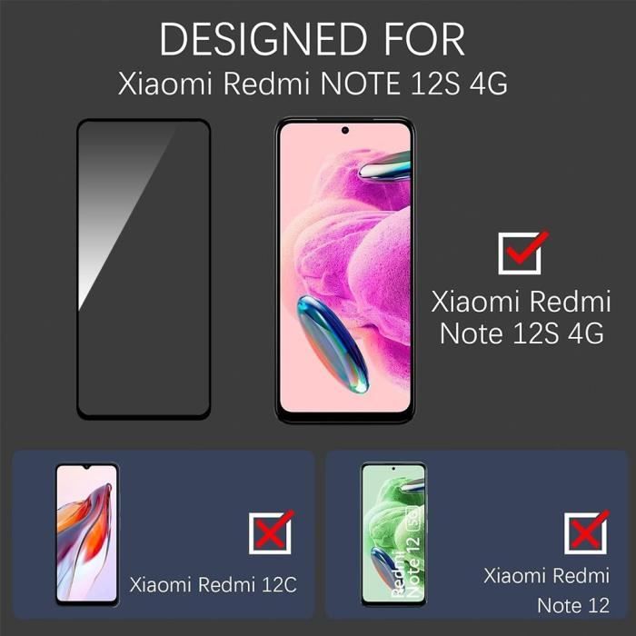 Pack-2 Verre Trempé Intégral pour Xiaomi Redmi Note 12S - Protection d'écran Antichoc (pas pour Redmi Note 12)