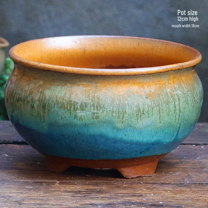 Medium Handmade Ceramic Footed Planter: Breathable, Colored Glaze for Succulents & Green Plants