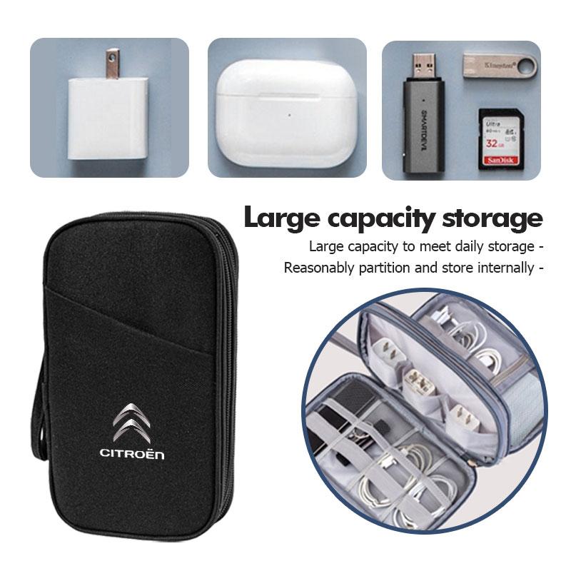 AKP4 Travel Data Cable Organizer Pouch Carry Case Portable Storage Bag For Citroen Jumper Celysee Cactus Picasso Aircross Saxo Grand