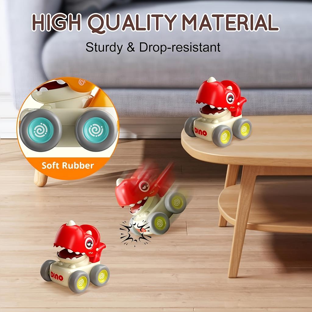 Dinosaur Racing Car, Baby Push Car Toy, Baby Toy Car Set with Whistle, Baby Push and Pull Friction Car Toy, Birthday Gift for Boys and Girls
