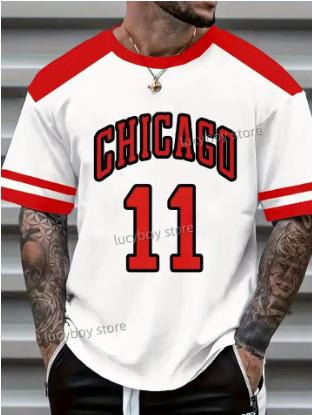 Men's Casual 3D Chicago No. 11 Printed T-Shirt Men's Short Sleeve Sportswear T-Shirt Vintage Extra Large