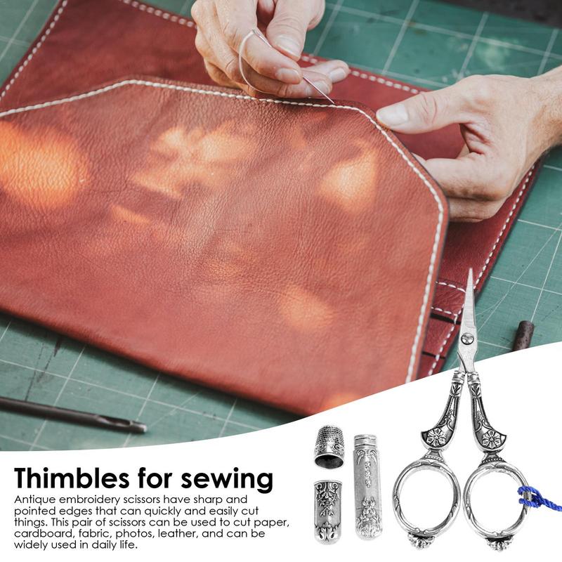 Набор вышивальных ножниц Прецизионные ножницы Швейный набор Наперсток Игольница Швейные инструменты Изысканный металлический швейный наперсток Винтаж