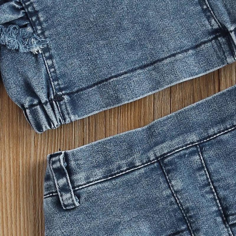 Детский джинсовый комплект из топа и юбки, комплект одежды из двух предметов для маленьких девочек